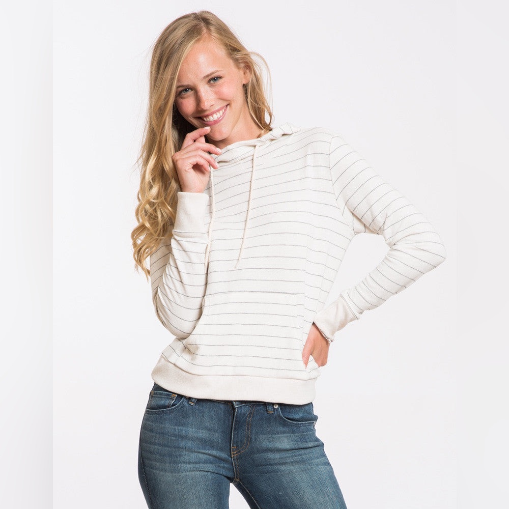 Marine Layer - Double Knit Cowlneck Hoodie w/ Charcoal Stripe - Sz S